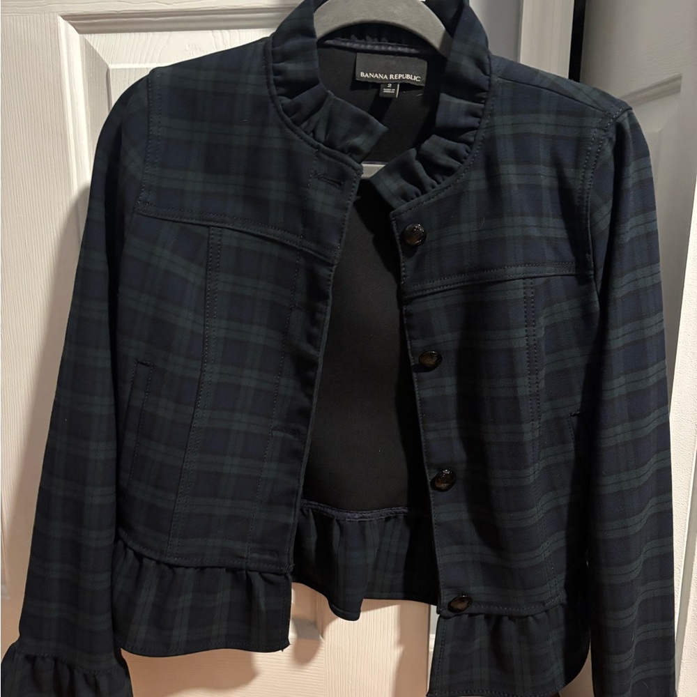 Banana Republic Women's Navy Plaid Blazer